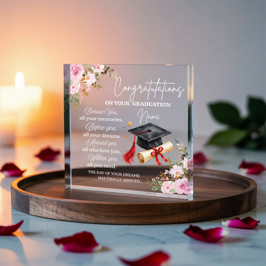 Floral Graduation Acrylic Plaque – Personalized Name Gift for Graduate