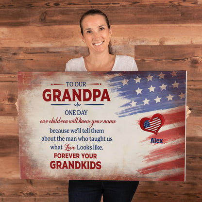 Personalized To Our Grandpa Canvas – Custom Grandkids Names Patriotic Family Wall Art