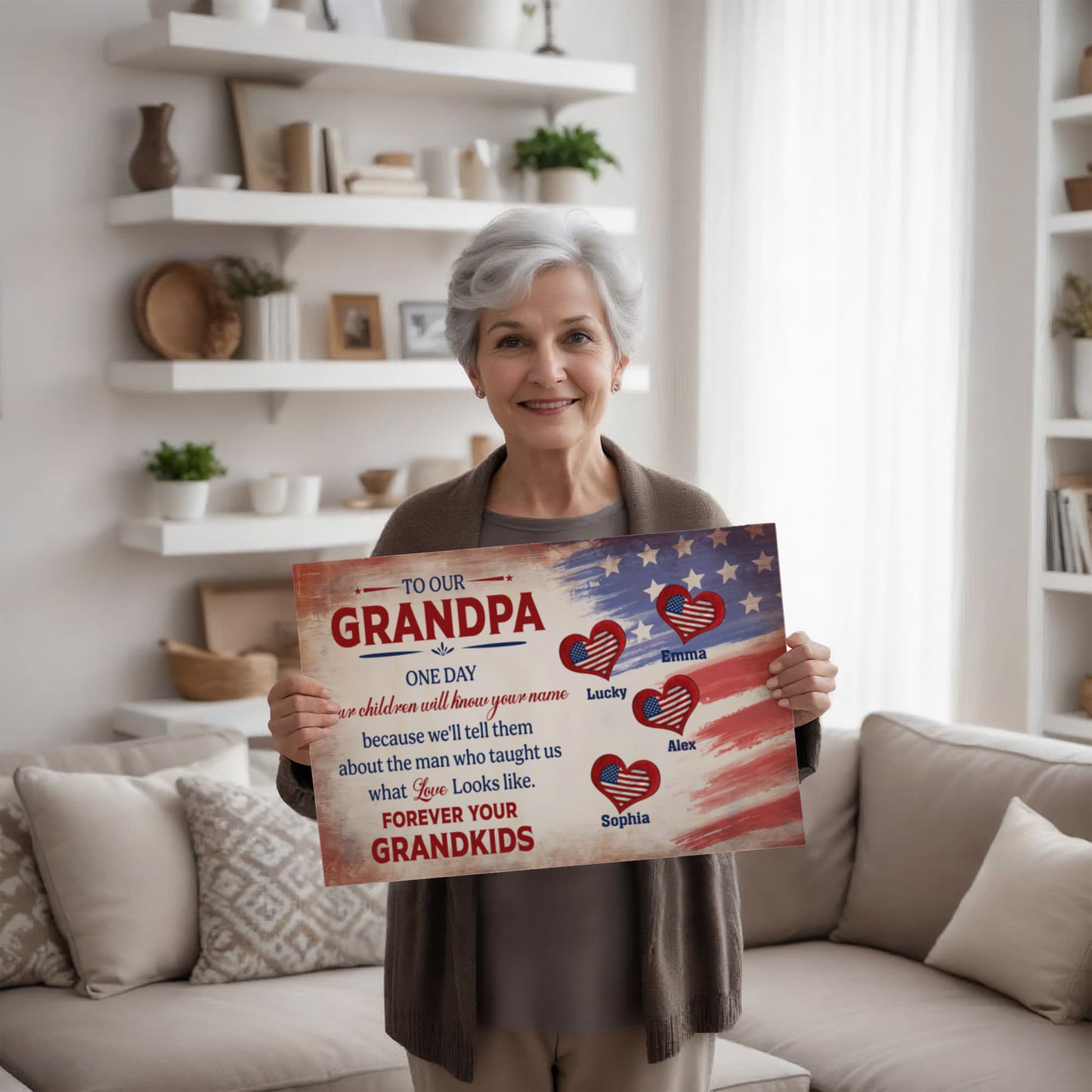 Personalized To Our Grandpa Canvas – Custom Grandkids Names Patriotic Family Wall Art