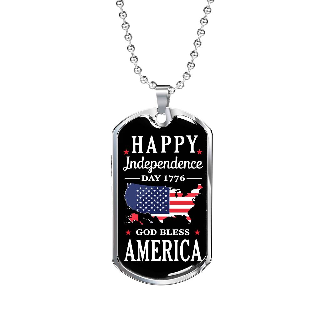 Happy Independence Day 1776 God Bless America Dog Tag Necklace with Engraving