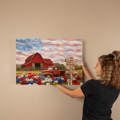 Personalized Patriotic Grandpa Canvas – Custom Grandkids Names Farmhouse American Flag Wall Art