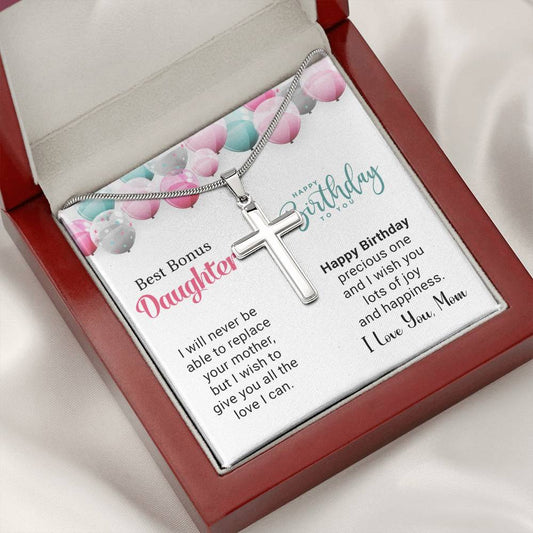 Best Bonus Daughter Birthday Stainless Cross Necklace with MC