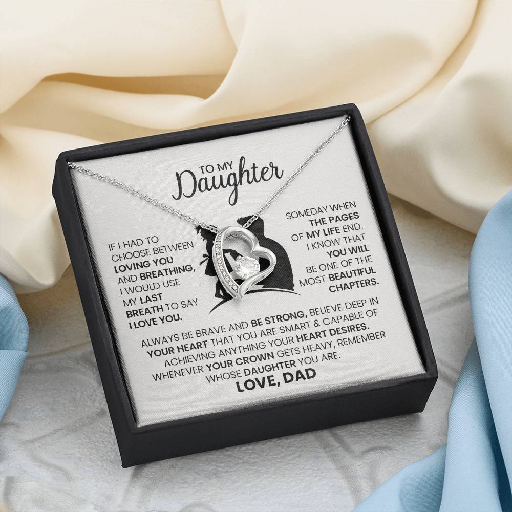 To My Daughter – Forever Love Necklace from Dad, Heart Pendant Jewelry Gift with Inspirational Message, Father Daughter Keepsake