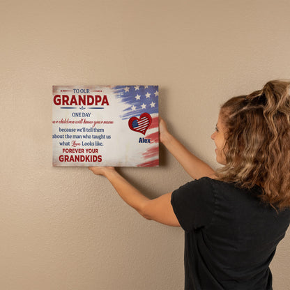 Personalized To Our Grandpa Canvas – Custom Grandkids Names Patriotic Family Wall Art