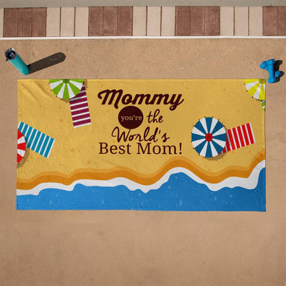 Beach Towel-Worlds Best Mom and Parasol - YERTIZZ.COM