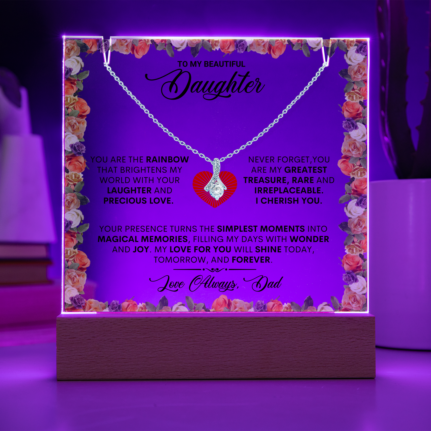 Keepsake Acrylic Plaque Alluring Beauty Necklace, Gift to Daughter, Love From Dad