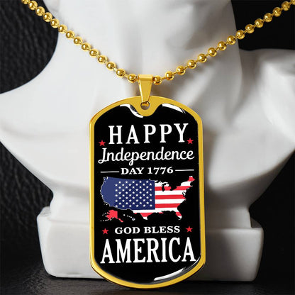 Happy Independence Day 1776 God Bless America Dog Tag Necklace with Engraving