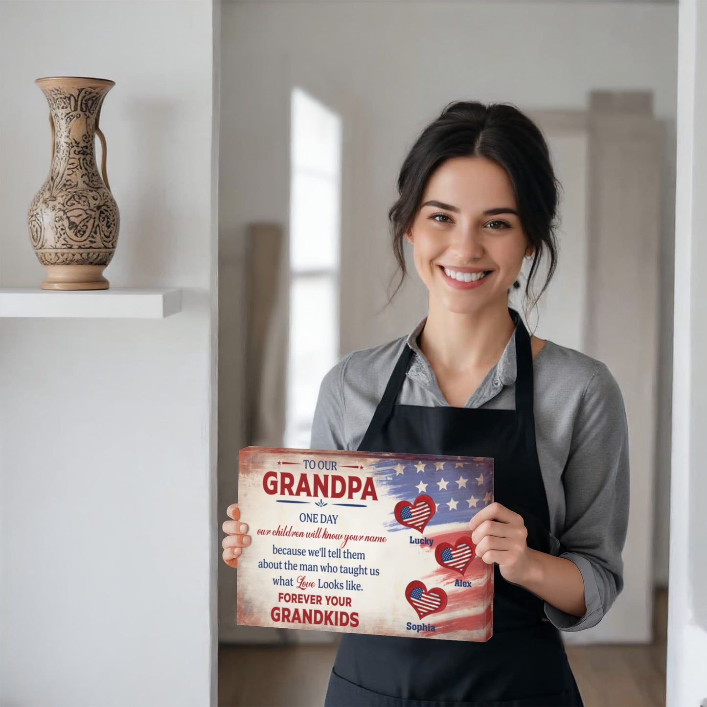 Personalized To Our Grandpa Canvas – Custom Grandkids Names Patriotic Family Wall Art