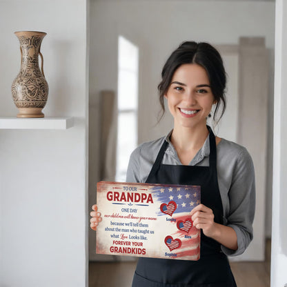 Personalized To Our Grandpa Canvas – Custom Grandkids Names Patriotic Family Wall Art