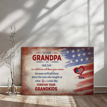 Personalized To Our Grandpa Canvas – Custom Grandkids Names Patriotic Family Wall Art