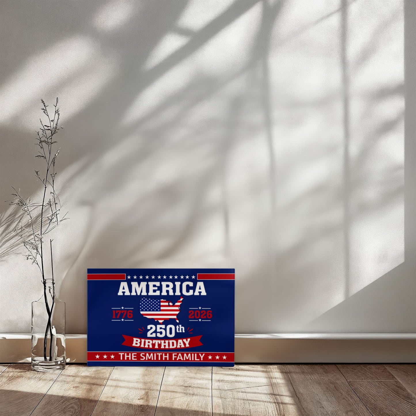 Personalized America 250th Birthday Gallery Wrapped Canvas – Custom Family Name Patriotic Wall Art