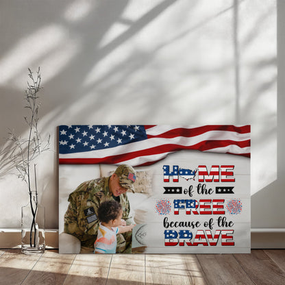 Personalized Patriotic Family Gallery Wrapped Canvas – Custom Home of the Brave Independence Day Wall Art
