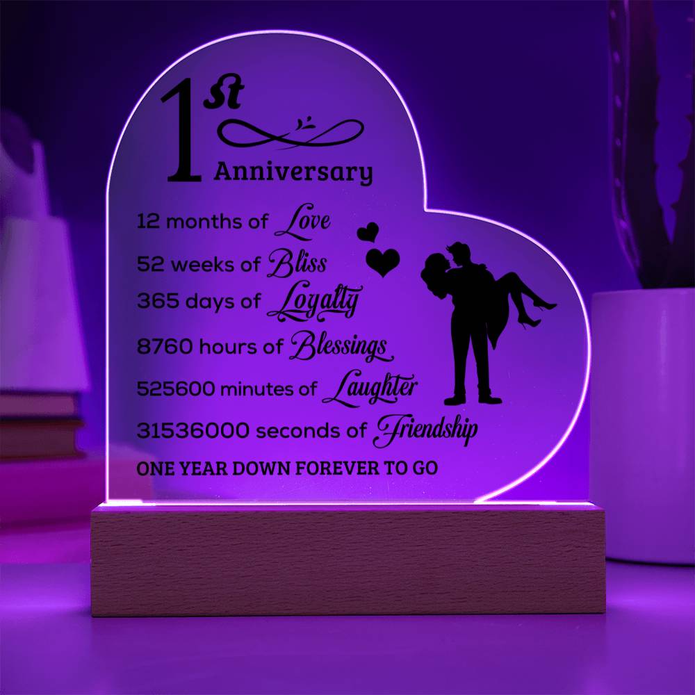 Happy 1st Anniversary Heart Plaque Forever Love