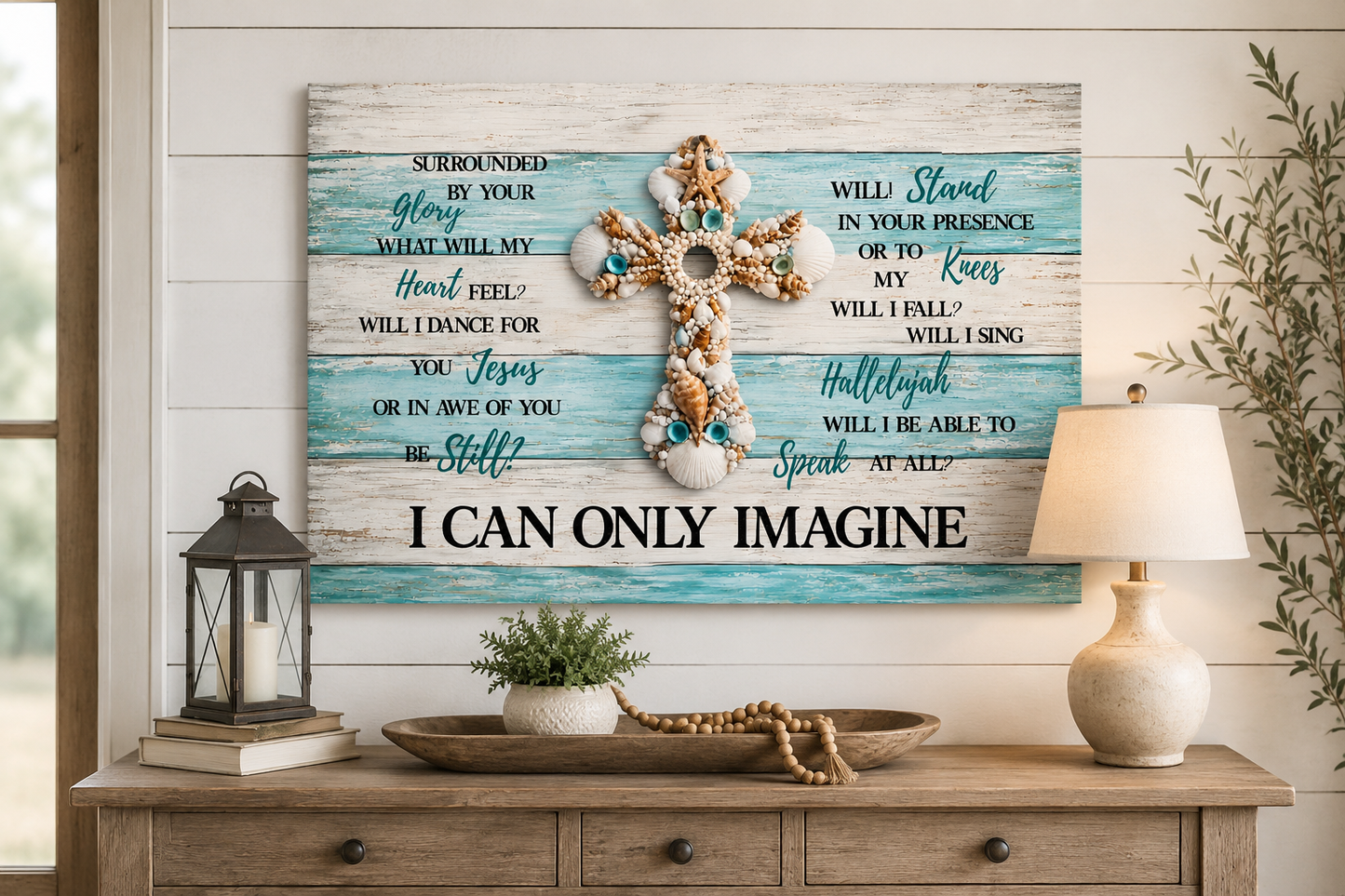 I Can Only Imagine Cross Canvas Wall Art – Inspirational Christian Coastal Decor