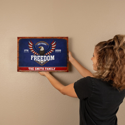 Personalized Freedom Eagle Gallery Wrapped Canvas – Custom Family Name 250 Years of Freedom Patriotic Wall Art