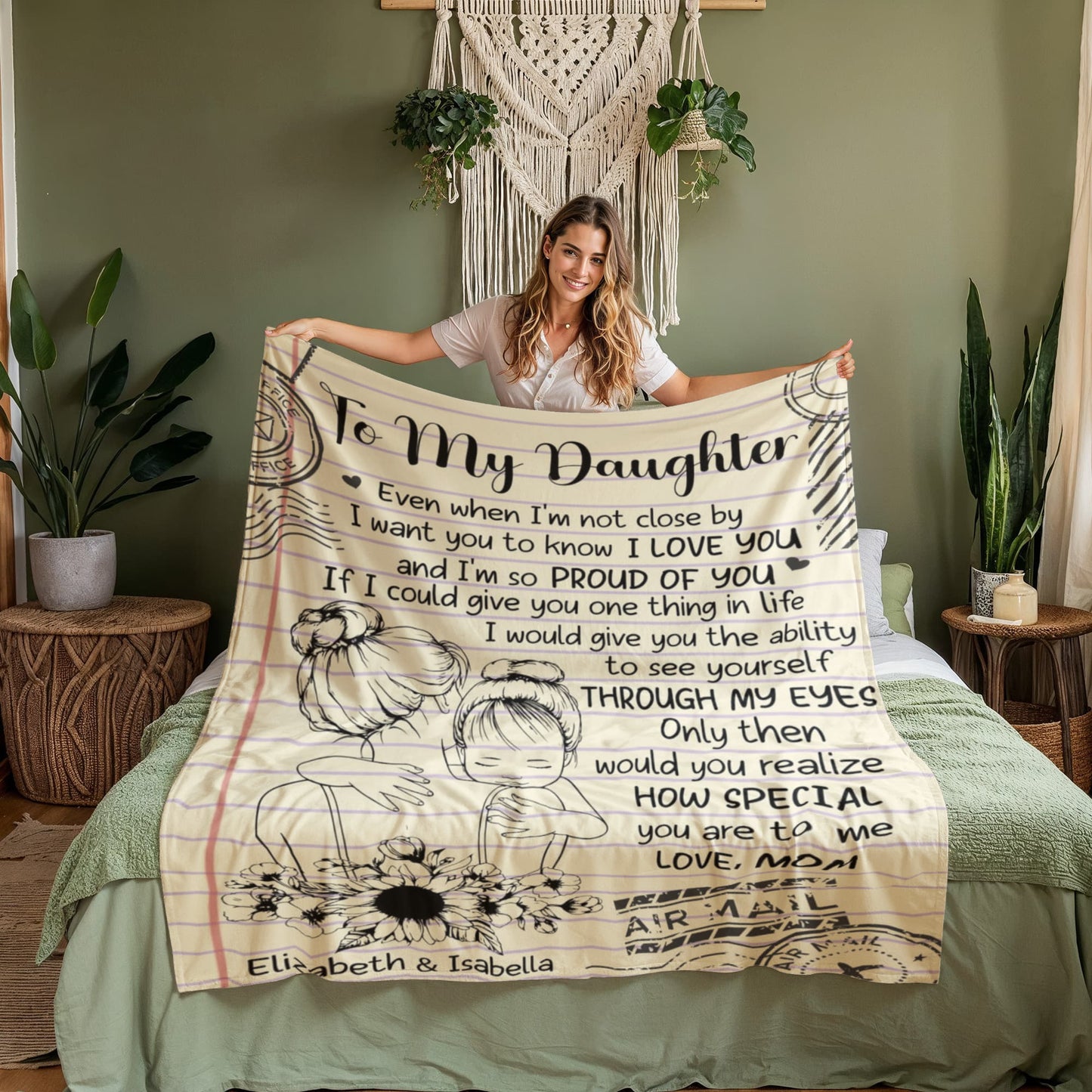 To My Daughter Inspirational Blanket | Sunflower Letter Blanket from Mom or Dad | Cozy Daughter Fleece Throw | Encouragement Gift for Daughter