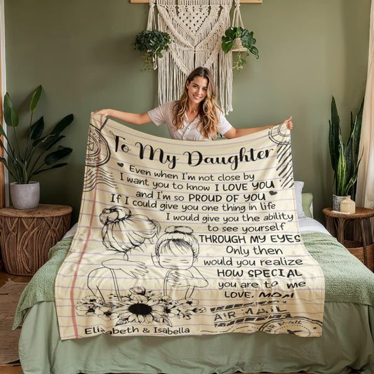 To My Daughter Inspirational Blanket | Sunflower Letter Blanket from Mom or Dad | Cozy Daughter Fleece Throw | Encouragement Gift for Daughter