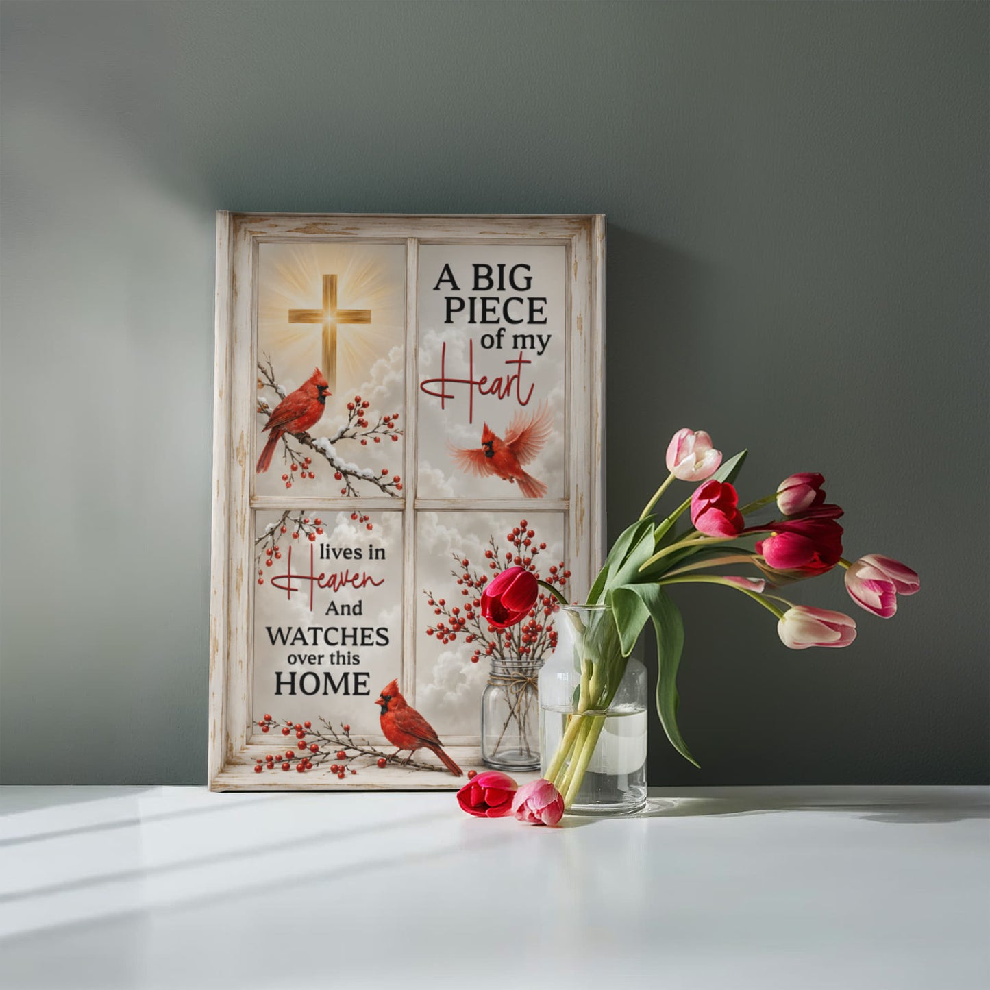 A Big Piece of My Heart Lives in Heaven Canvas – Cardinal Memorial Wall Art Sympathy Gift
