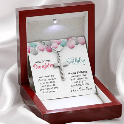 Best Bonus Daughter Birthday Stainless Cross Necklace with MC