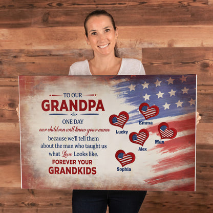 Personalized To Our Grandpa Canvas – Custom Grandkids Names Patriotic Family Wall Art