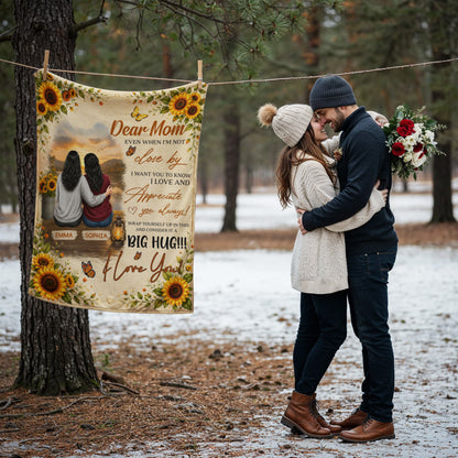 Personalized Daughter Fleece Blanket | Dear Mom I Love You Sunflower Blanket | Custom Names Mother Daughter Throw | Birthday, Mother's Day & Christmas Gift