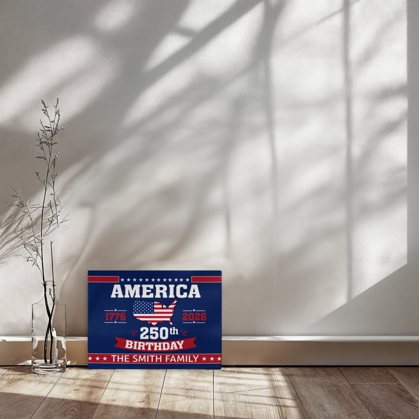 Personalized America 250th Birthday Gallery Wrapped Canvas – Custom Family Name Patriotic Wall Art