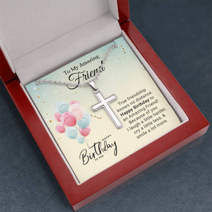 To My Amazing Friend Birthday Artisan Cross Necklace with Ball Chain