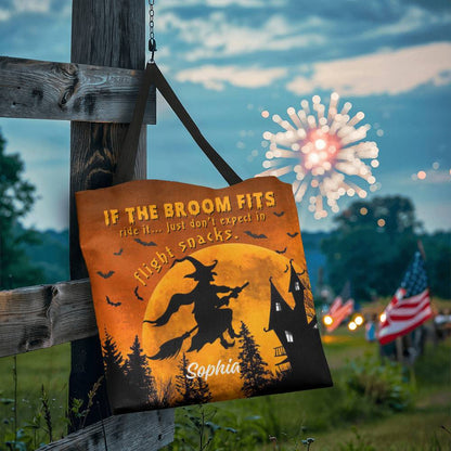 Custom Witch Tote Bag –  Halloween Tote with Full Moon & Flying Witch !
