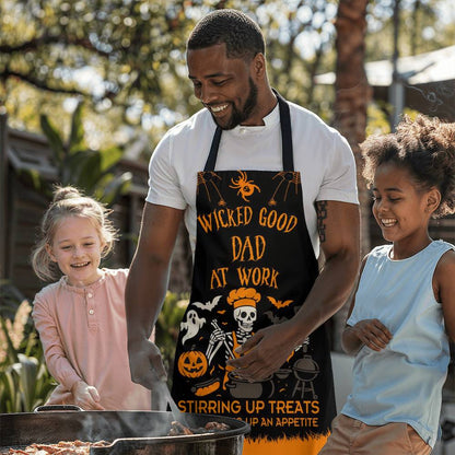 Personalized Halloween Apron, Custom Skeleton Kitchen Apron, Wicked Good Dad at Work Cooking Apron, Funny Halloween Apron for Men Dad