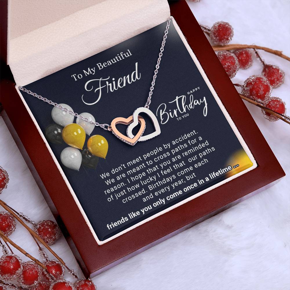 To My Beautiful Friend Interlocking Hearts Birthday Necklace (Yellow & White Gold Variants)