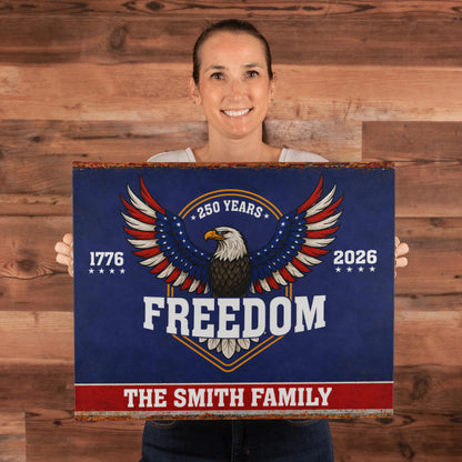 Personalized Freedom Eagle Gallery Wrapped Canvas – Custom Family Name 250 Years of Freedom Patriotic Wall Art