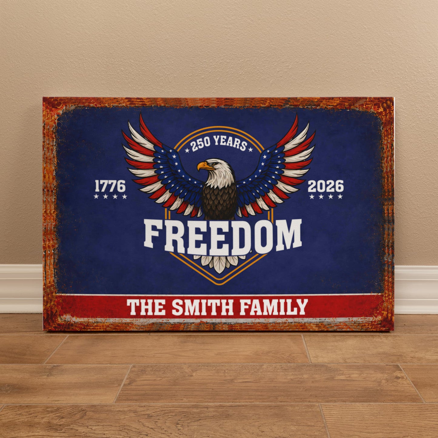Personalized Freedom Eagle Gallery Wrapped Canvas – Custom Family Name 250 Years of Freedom Patriotic Wall Art