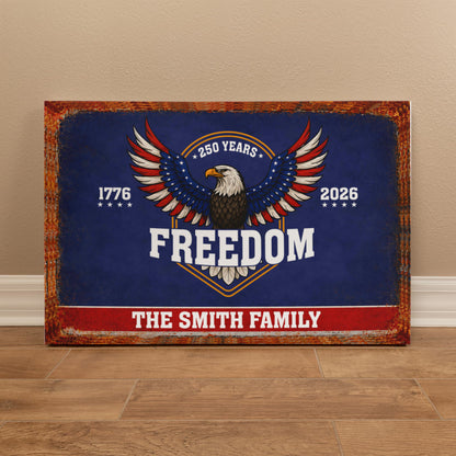 Personalized Freedom Eagle Gallery Wrapped Canvas – Custom Family Name 250 Years of Freedom Patriotic Wall Art