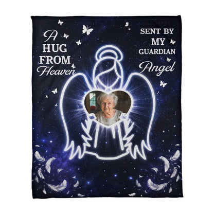 Hug From Heaven Memorial Blanket | Sent by My Guardian Angel Personalized Photo Blanket | Sympathy Gift for Loss of Loved One