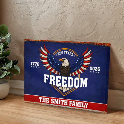 Personalized Freedom Eagle Gallery Wrapped Canvas – Custom Family Name 250 Years of Freedom Patriotic Wall Art