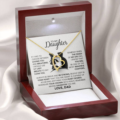 To My Daughter – Forever Love Necklace from Dad, Heart Pendant Jewelry Gift with Inspirational Message, Father Daughter Keepsake