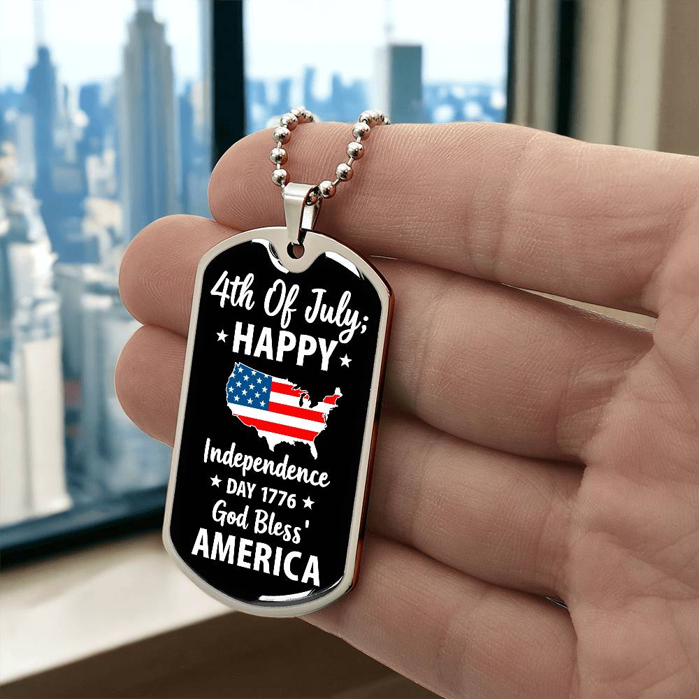 4th Of July Happy Independence Day 1776 God Bless America Dog Tag Necklace with Engraving