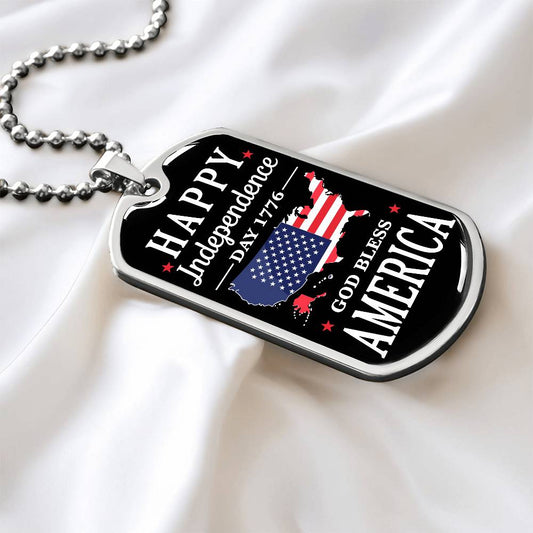 Happy Independence Day 1776 God Bless America Dog Tag Necklace with Engraving