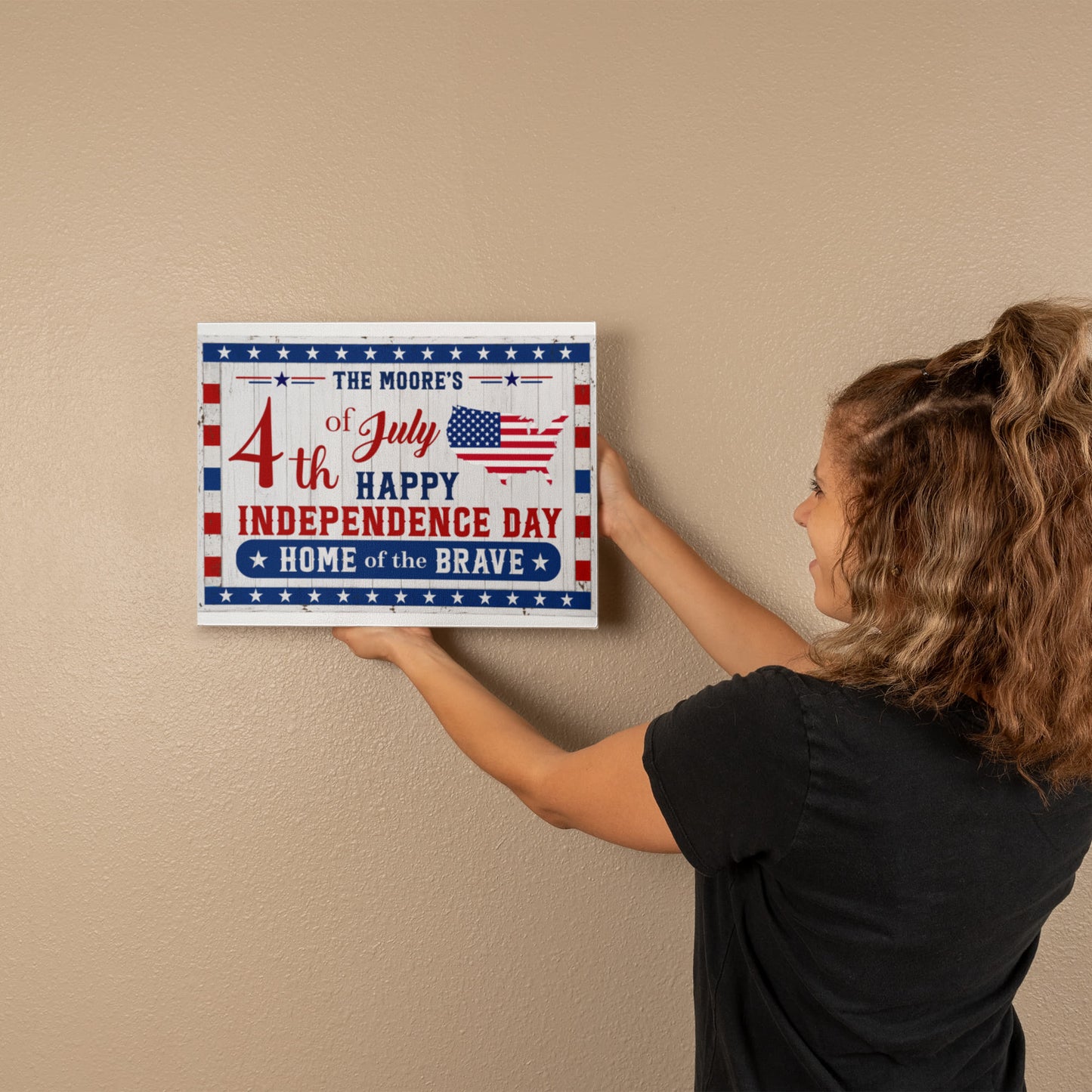Personalized 4th of July Gallery Wrapped Canvas – Custom Family Name Independence Day Wall Art