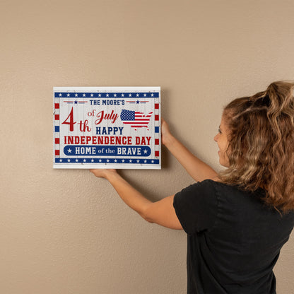 Personalized 4th of July Gallery Wrapped Canvas – Custom Family Name Independence Day Wall Art