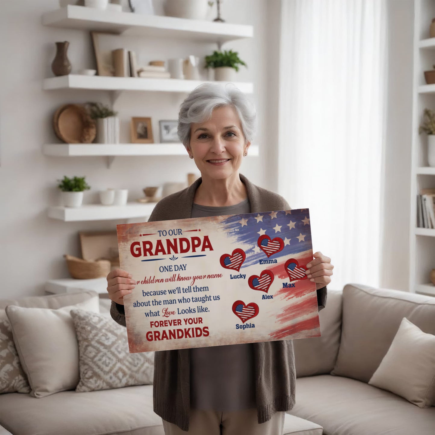 Personalized To Our Grandpa Canvas – Custom Grandkids Names Patriotic Family Wall Art