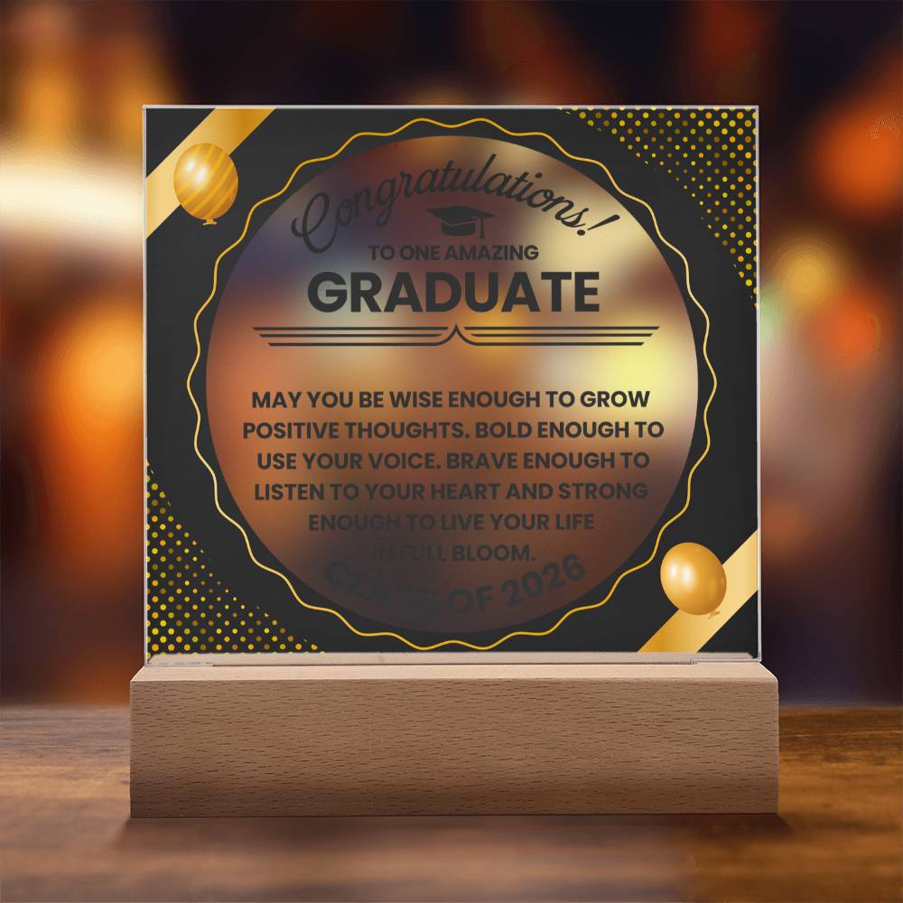 Graduation LED Acrylic Plaque – Congratulations Graduate Gift | Class of 2026 Light Up Keepsake