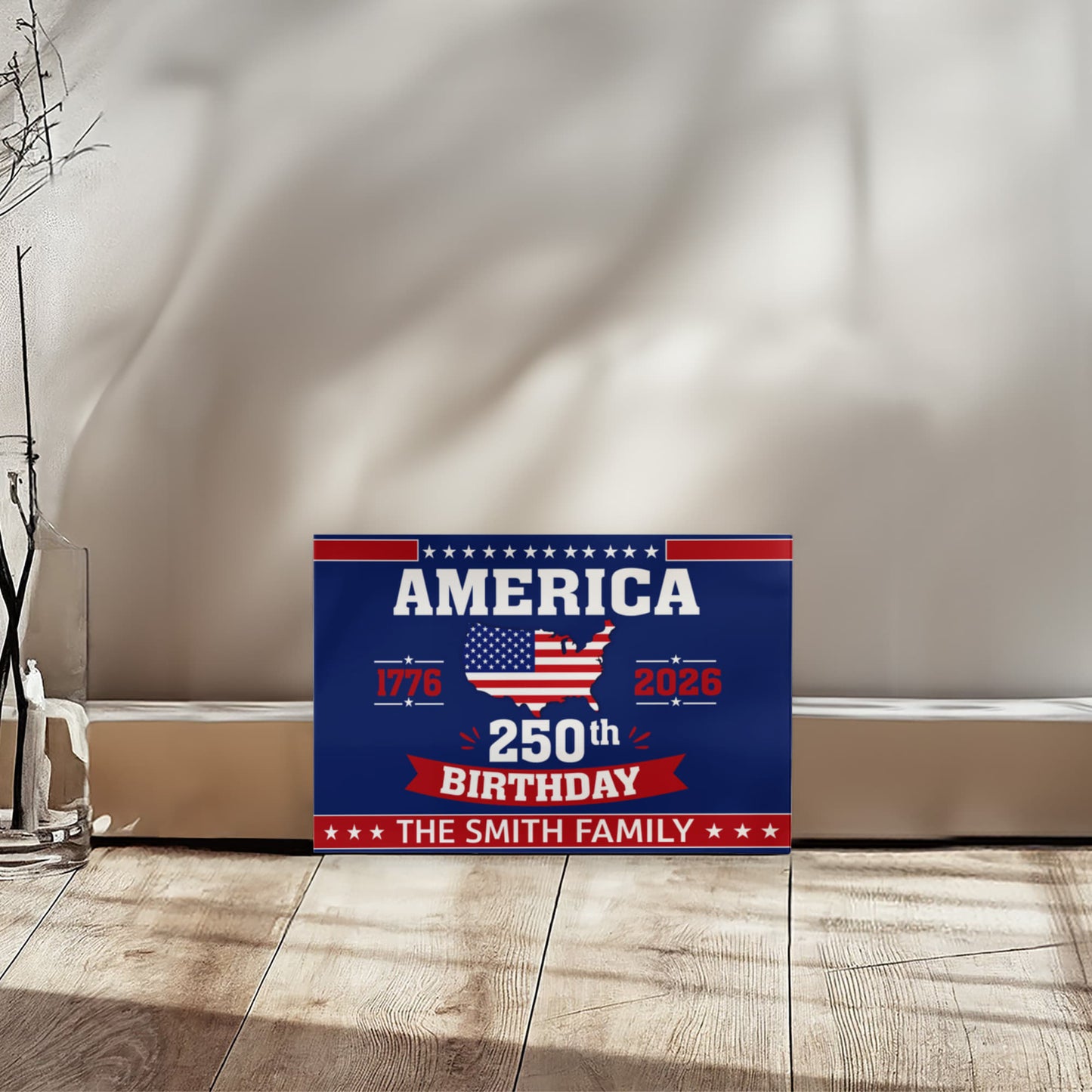 Personalized America 250th Birthday Gallery Wrapped Canvas – Custom Family Name Patriotic Wall Art