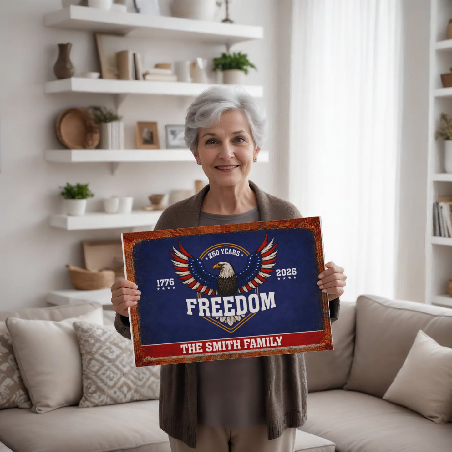 Personalized Freedom Eagle Gallery Wrapped Canvas – Custom Family Name 250 Years of Freedom Patriotic Wall Art