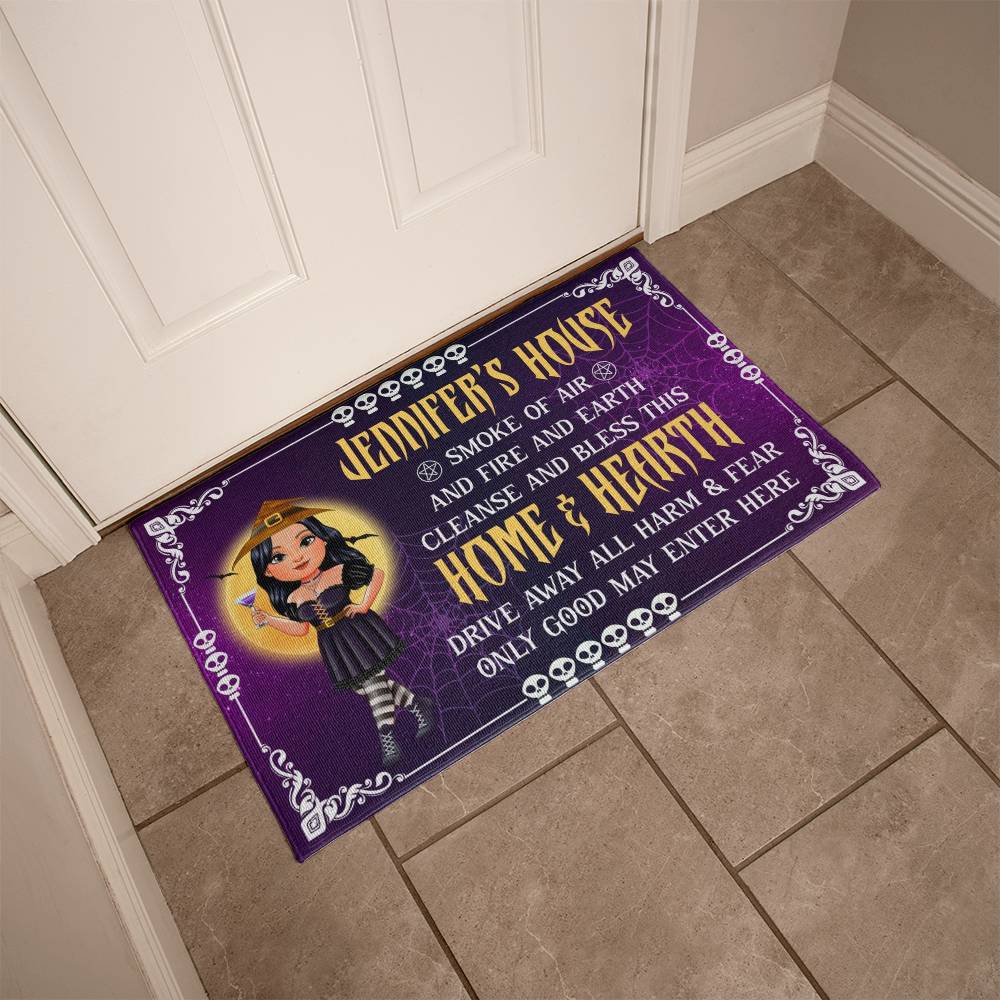 Personalized Witch Halloween Doormat | Custom Witch House Welcome Mat | Smoke of Air and Fire Bless This Home Doormat | Personalized Halloween Entry Rug