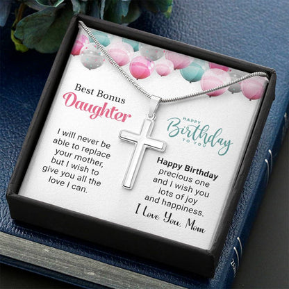 Best Bonus Daughter Birthday Stainless Cross Necklace with MC