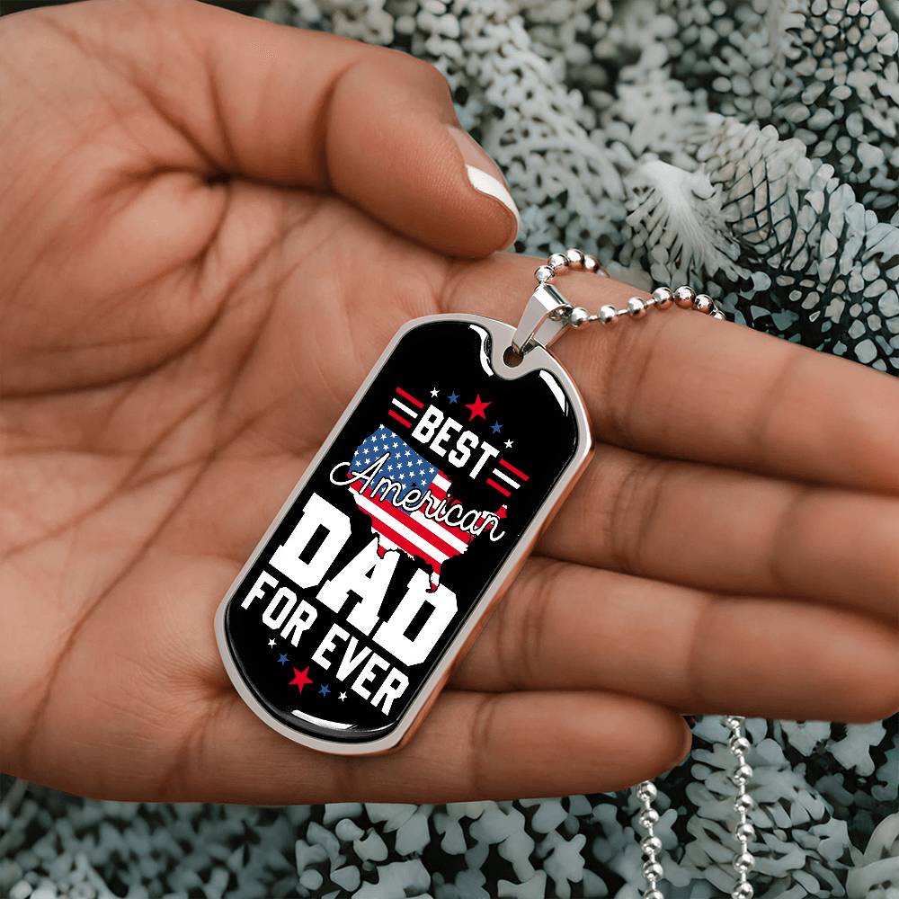 Best American Dad Forever 4th Of July Dog Tag Necklace with Engraving