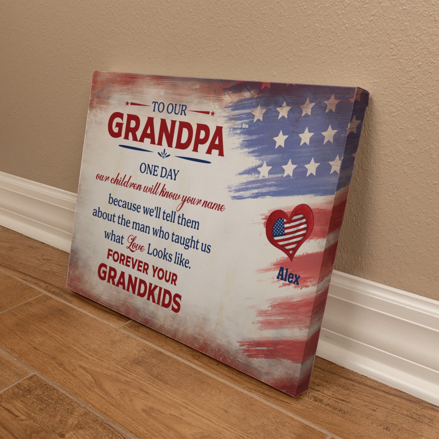 Personalized To Our Grandpa Canvas – Custom Grandkids Names Patriotic Family Wall Art