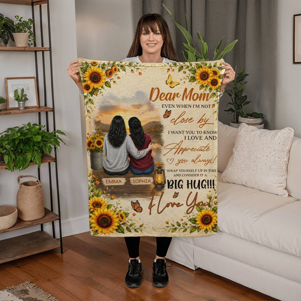 Personalized Daughter Fleece Blanket | Dear Mom I Love You Sunflower Blanket | Custom Names Mother Daughter Throw | Birthday, Mother's Day & Christmas Gift