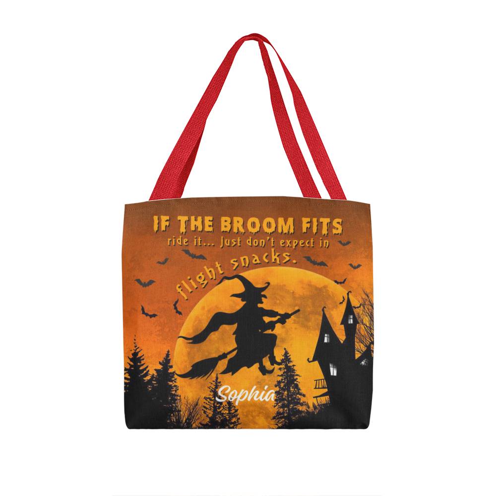 Custom Witch Tote Bag –  Halloween Tote with Full Moon & Flying Witch !
